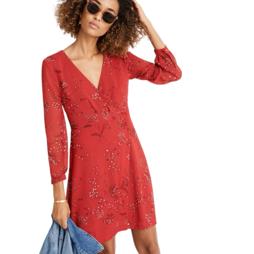 NWT MADEWELL Hazelwood Floral Long Sleeve Wrap Front Mini Dress Size Small - Picture 2 of 7